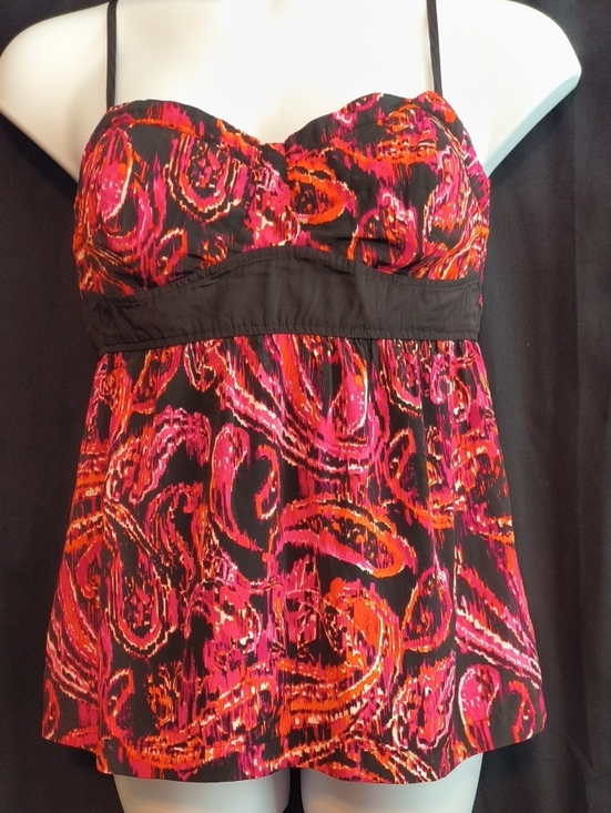 Elle Tops - Elle Black Camisole with Pink & Orange Paisley Print